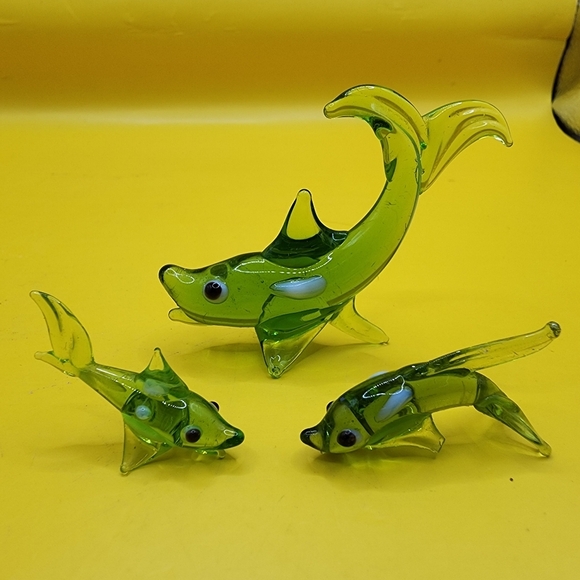 Other - 3 Vintage Glass Fish 1-2" Green Hand Blown Figurines